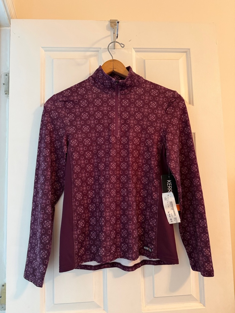 NWT Girls Kerrits Up Tempo Fleece Tech Top, 1/4 Zip, Purple Print, size XL